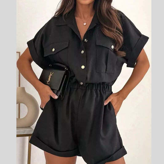 Button Front Short Sleeve Shirt and Shorts Set