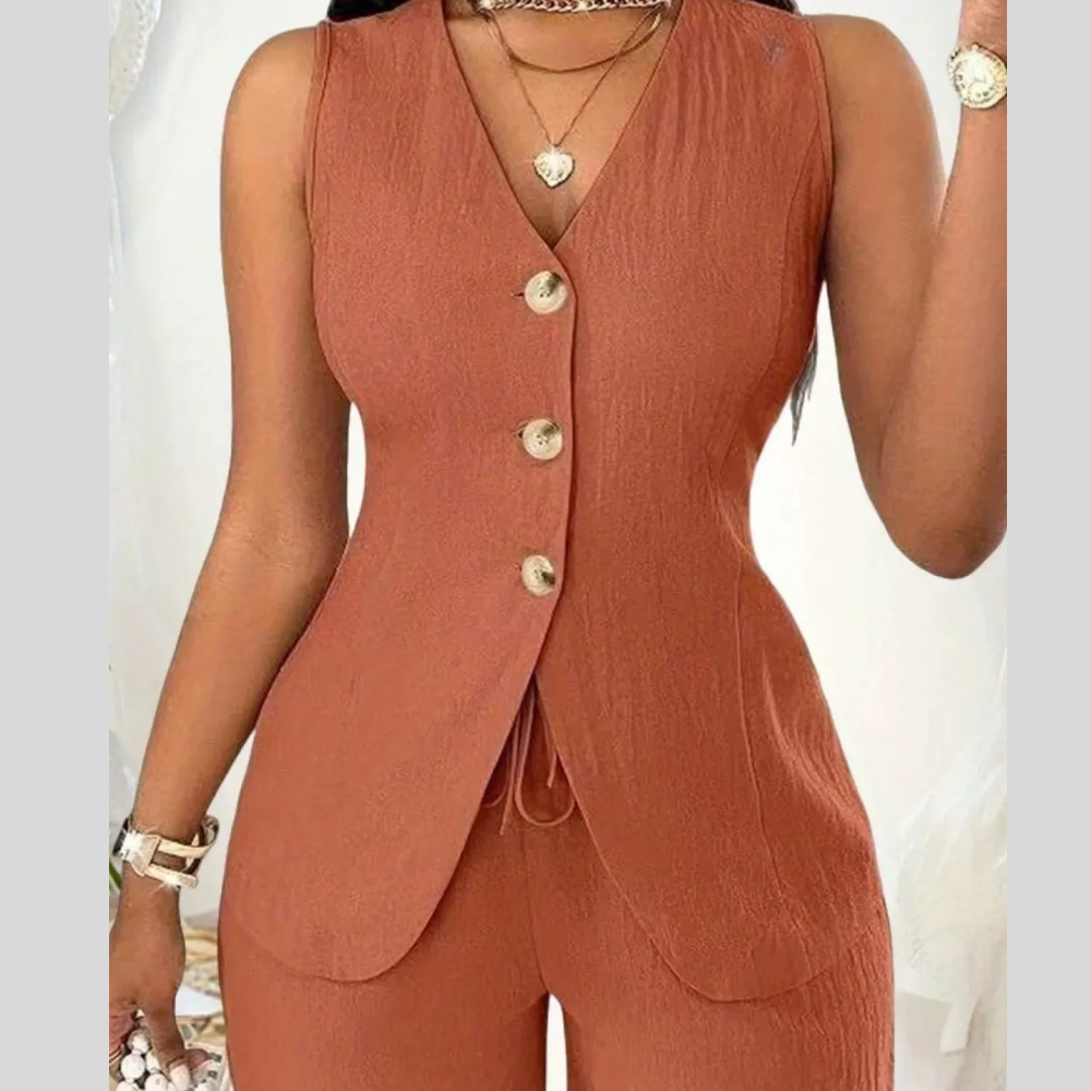 Sleeveless Button-Down Vest & Shorts Set