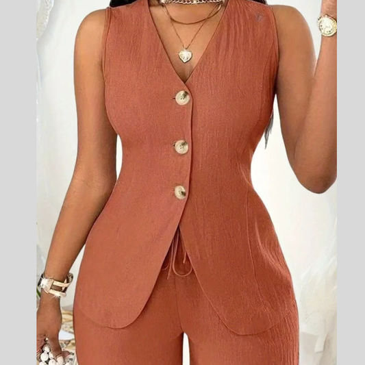Sleeveless Button-Down Vest & Shorts Set