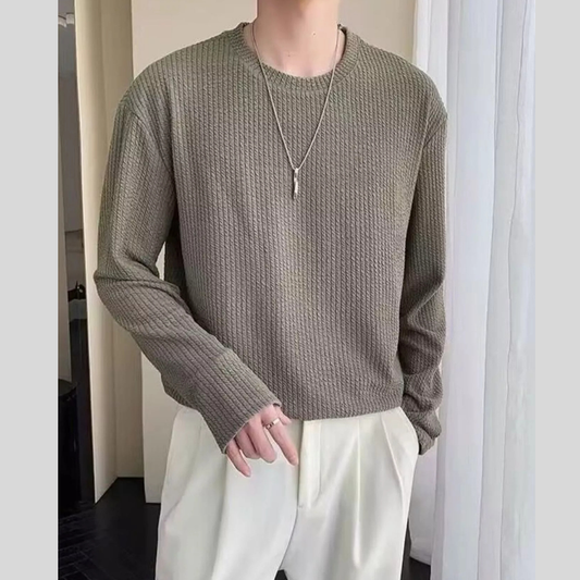 Men's Plus Size Textured Knit Long Sleeve T-Shirt