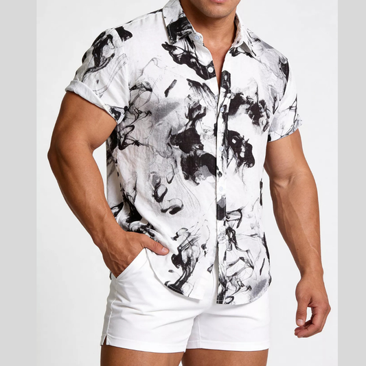 Men's Plus Size Abstract Ink Splash Print Short Sleeve Shirt