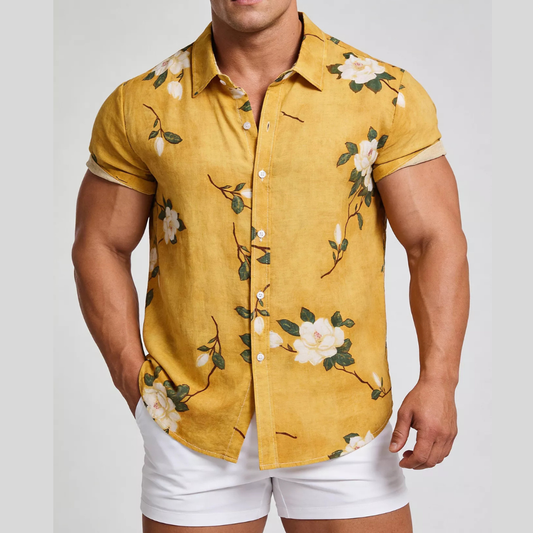 Men's Plus Size Floral Print Short Sleeve Shirt