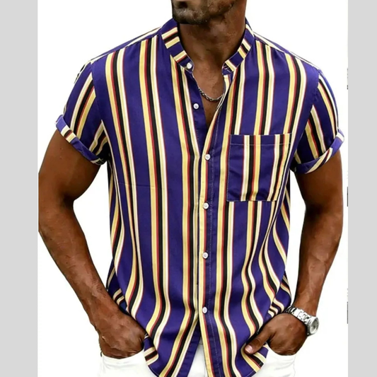 Men's Plus Size Striped Button Up Short Sleeve Shirt