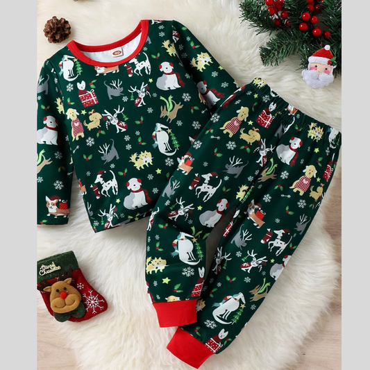 Children's Christmas Print Top and Pants Set