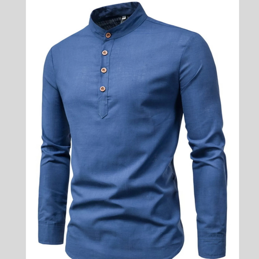 Men's Plus Size Casual Mandarin Collar Button-Up Shirt