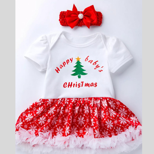 Children's Christmas Cute One Piece Dress with Headband