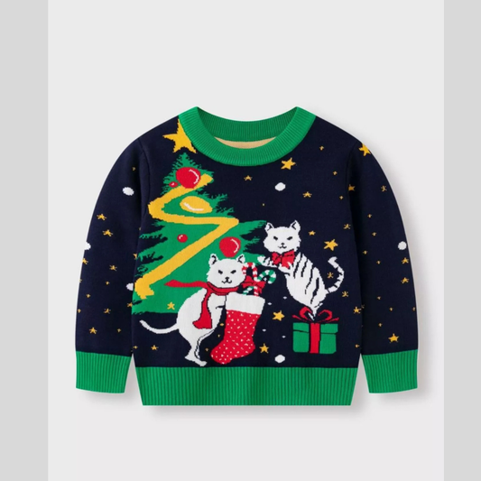 Children's Christmas Tree Round Neck Sweater