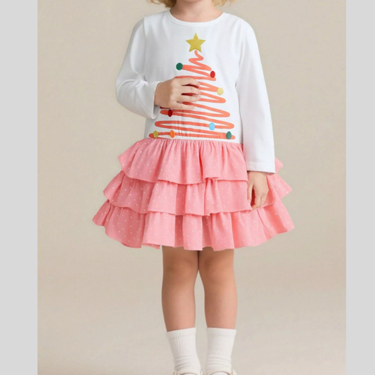 Children's Christmas Tree Ruffle Layered Dress