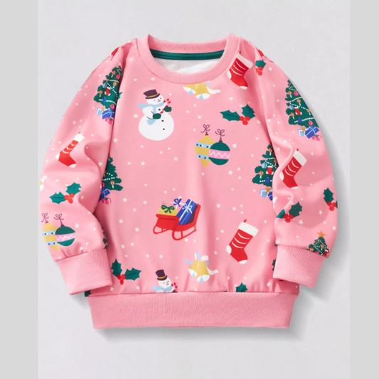 Children's Christmas Print Crew Neck Sweatshirt