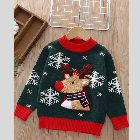 Children's Christmas Reindeer Snowflake Knitted Sweater