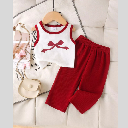Children's Ribbed Bow Tank Top and Pants Set