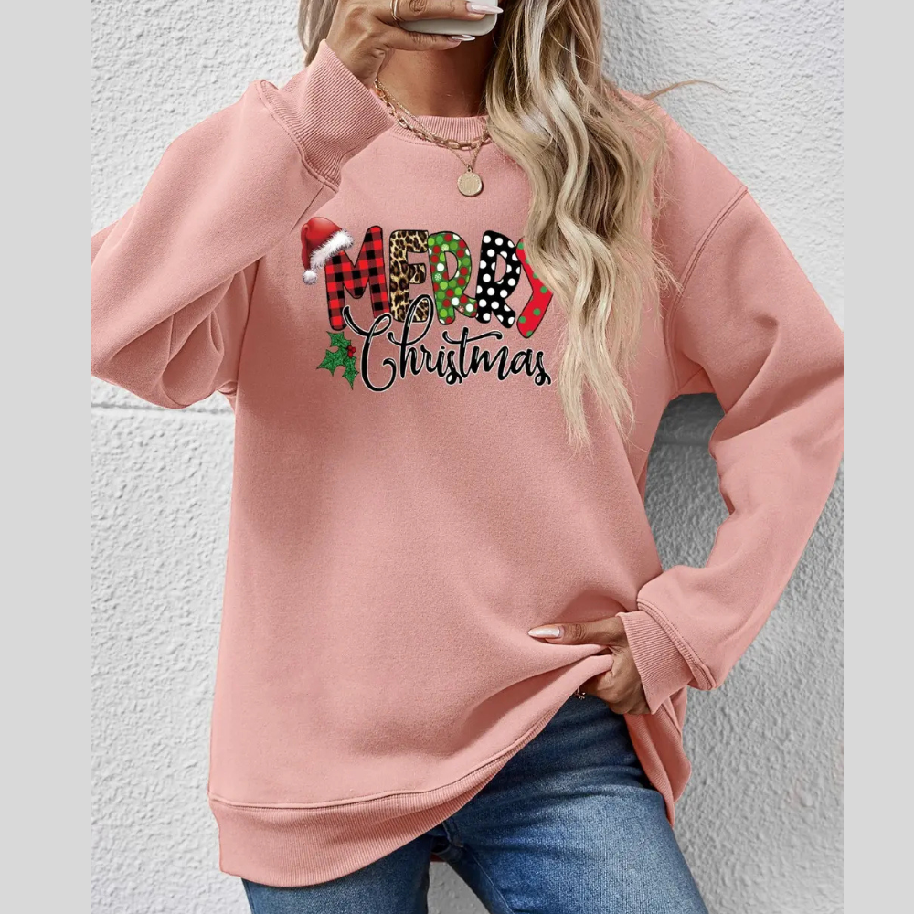 Trendy MERRY CHRISTMAS Round Neck Dropped Shoulder Sweatshirt