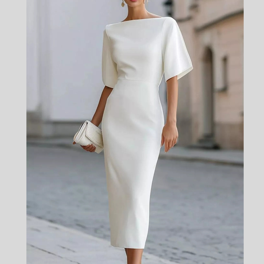 Half Sleeve Boat Neck Midi Dress