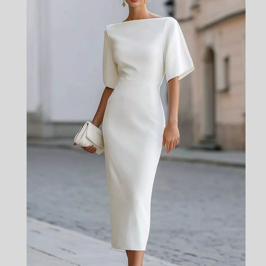 Half Sleeve Boat Neck Midi Dress