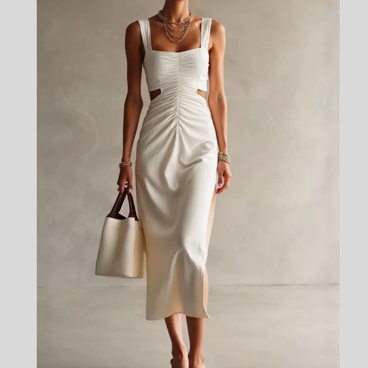 Ruched Cut-Out Midi Dress