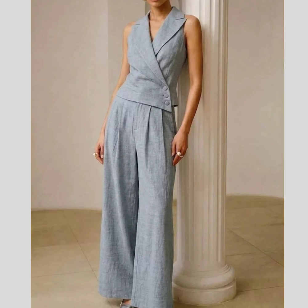 Full Size Sleeveless Blazer and Wide-Leg Pants Set Plus Size