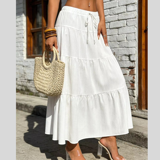 Tiered Maxi Skirt with Drawstring Waist