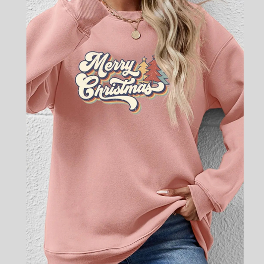 Christmas Letter Graphic Round Neck Sweatshirt
