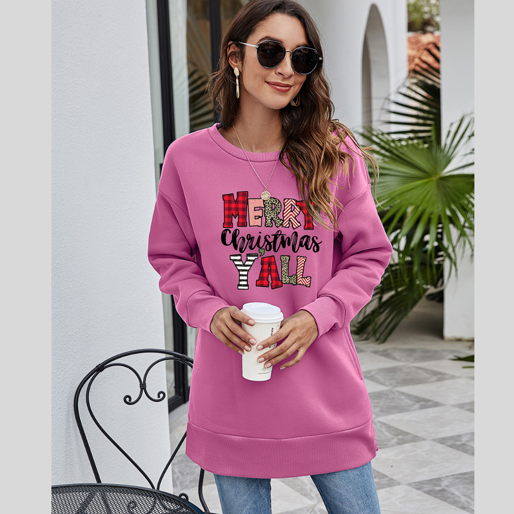 MERRY CHRISTMAS Y'ALL Graphic Casual Sweatshirt
