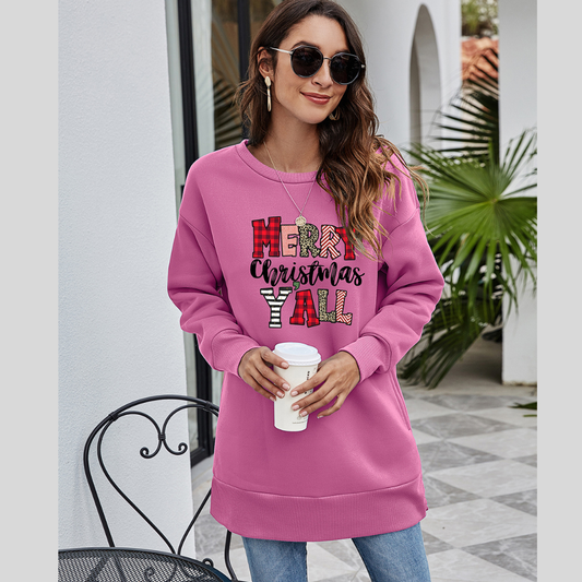MERRY CHRISTMAS Y'ALL Graphic Casual Sweatshirt