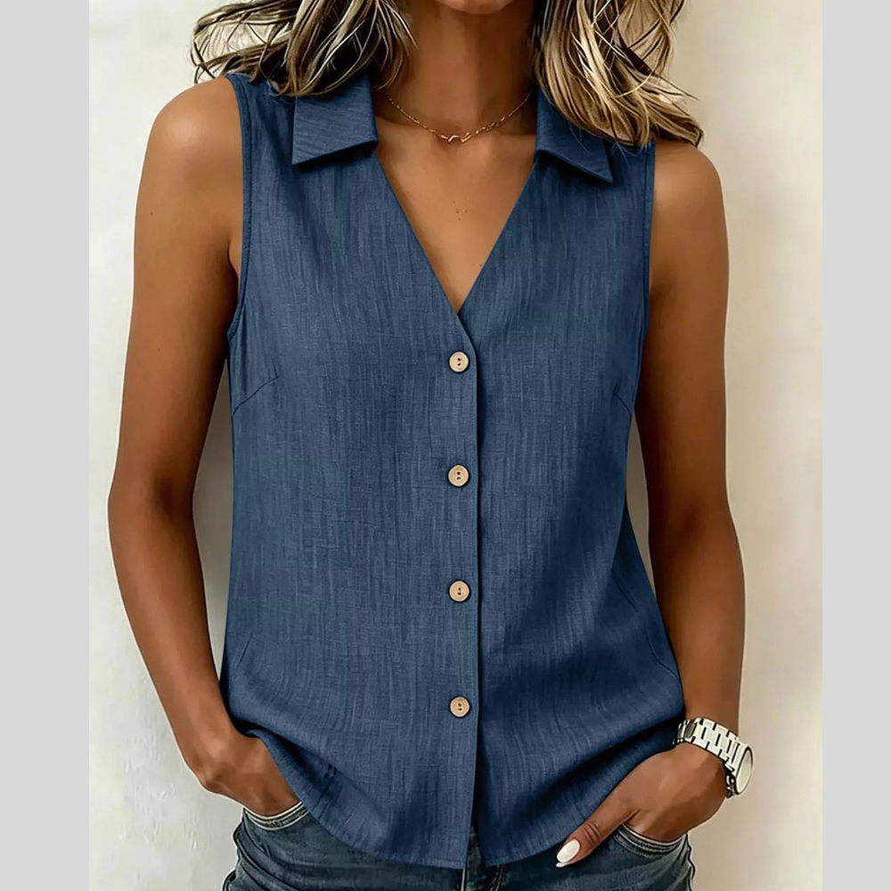 Full Size Button-Up Collared Neck Sleeveless Top Plus Size