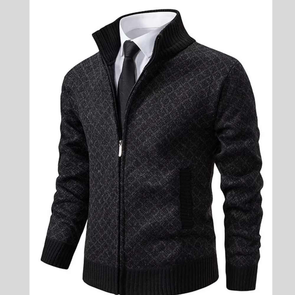 Men's Plus Size Textured Zip-Up Cardigan
