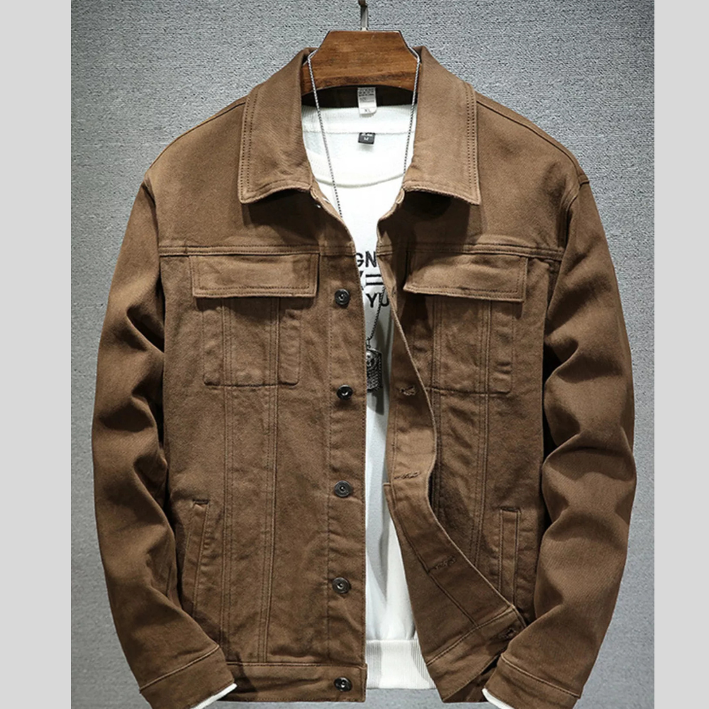 Men's Plus Size Button Up Denim Jacket with Chest Pockets