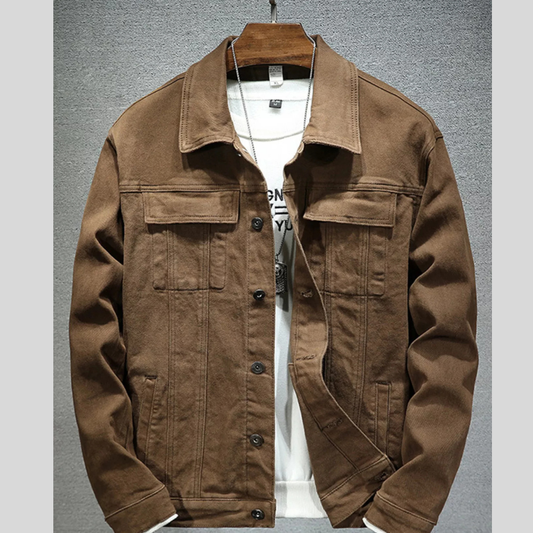 Men's Plus Size Button Up Denim Jacket with Chest Pockets