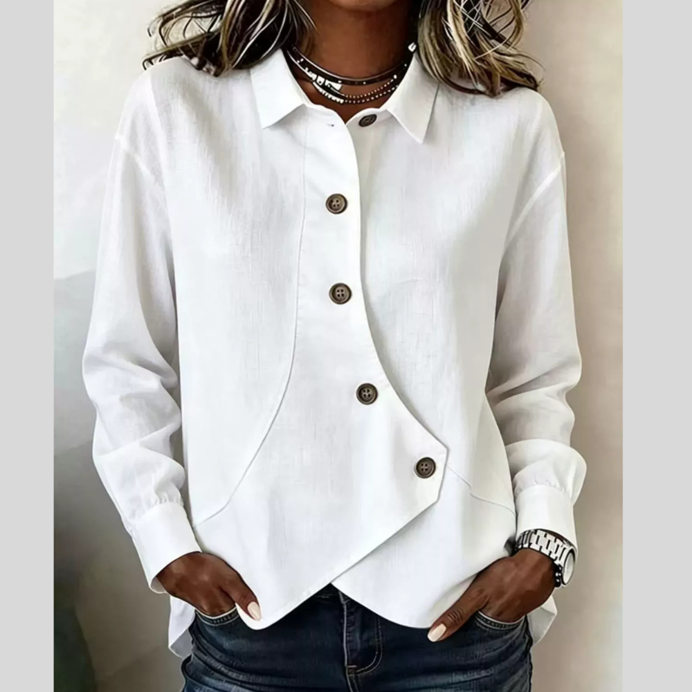 Full Size Asymmetrical Button Down Shirt Plus Size