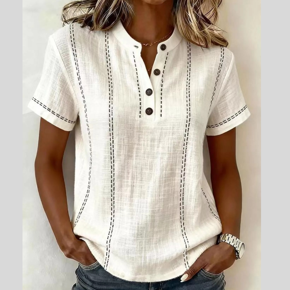 Full Size Button Detail Short Sleeve Blouse Plus Size