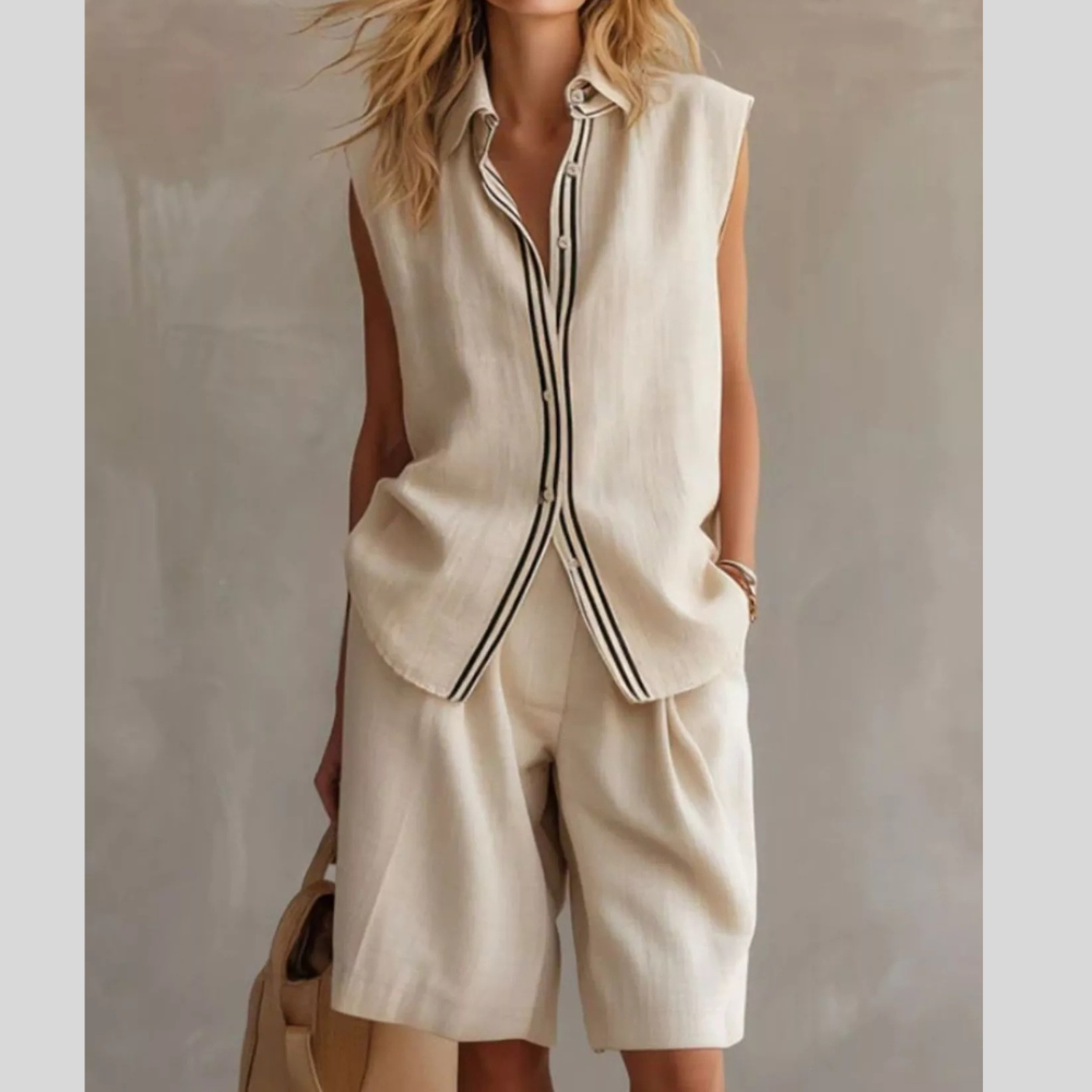 Sleeveless Button Up Top and Shorts Set