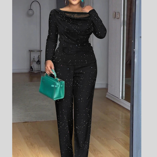 Glitter Long Sleeve Top and Pants Set