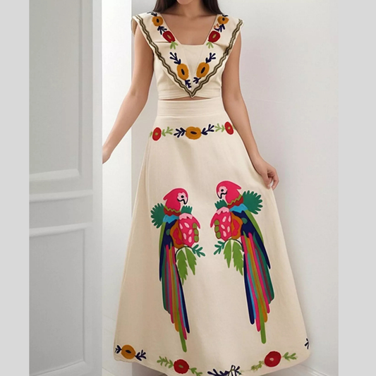 Parrot Crop Top and Maxi Skirt Set