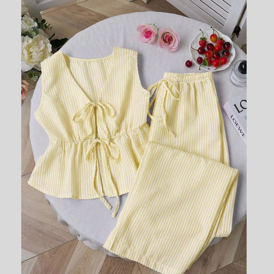 Striped Tie-Front Sleeveless Top and Pants Set