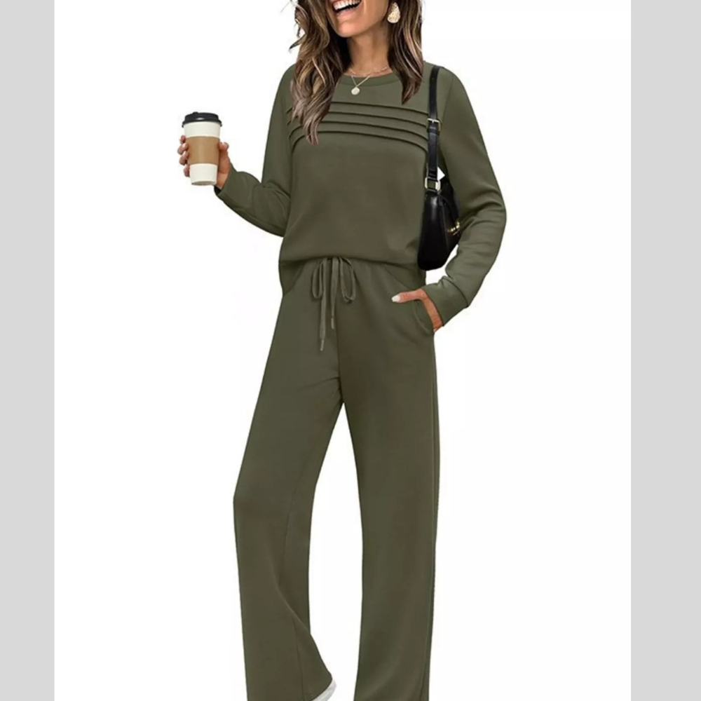 Full Size Long Sleeve Round Neck Top and Pants Set Plus Size