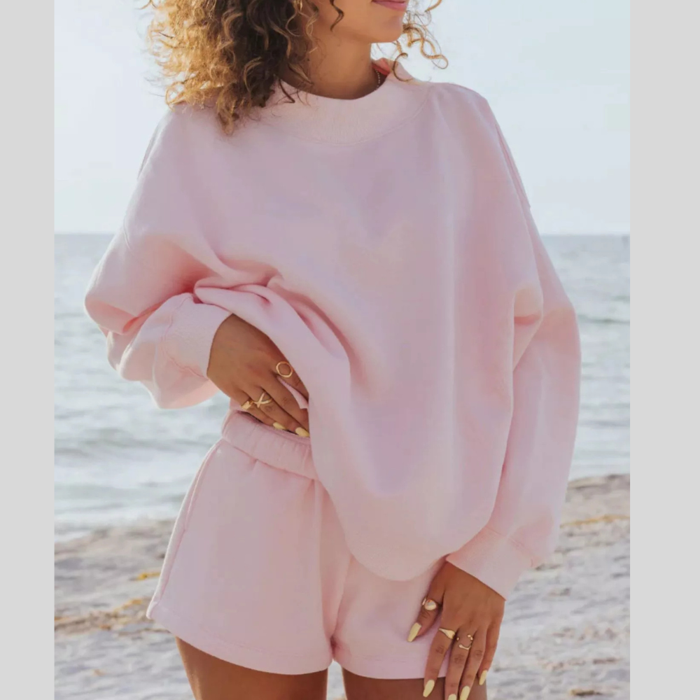 Relaxed Fit Round Neck Sweatshirt and Shorts Set
