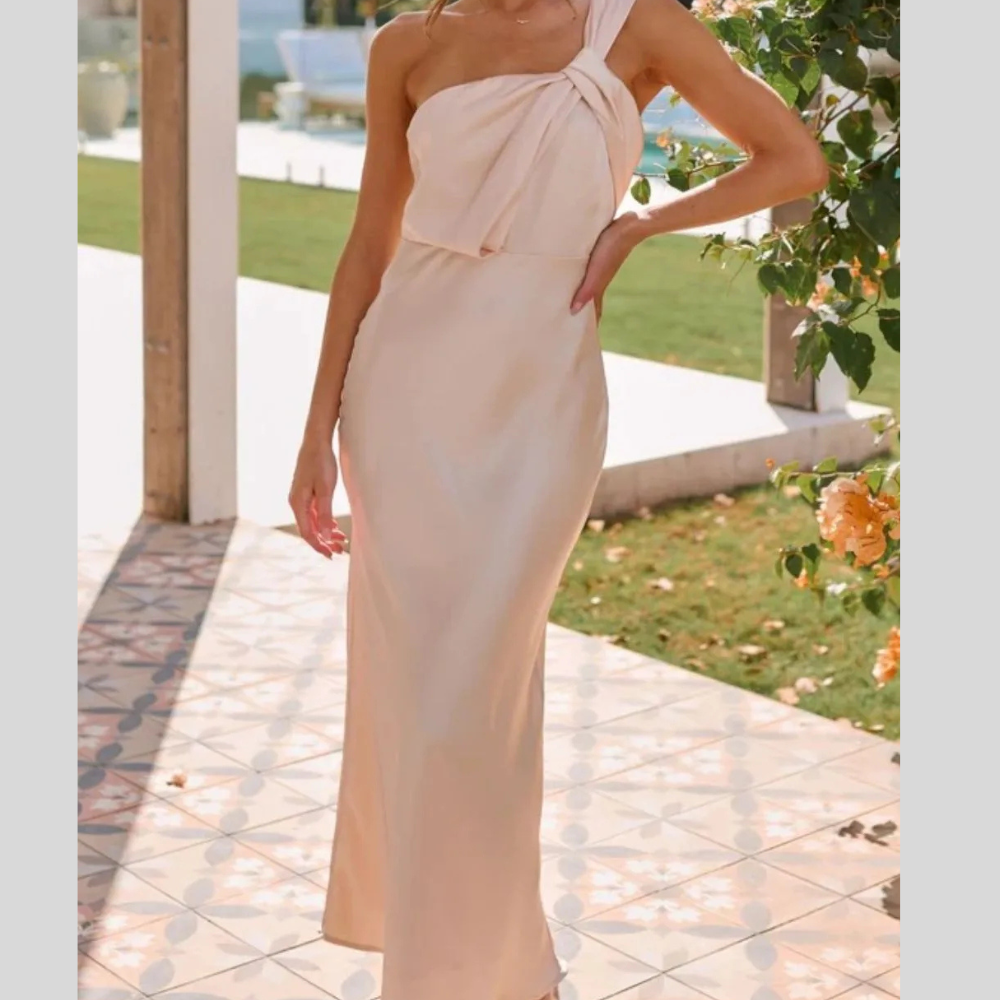 Ruched Single Shoulder Sleeveless Maxi Dress