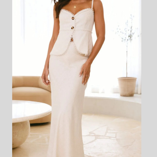 Lace Trim Button Front Cami and Skirt Set