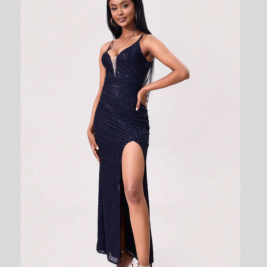 Split Sequin Backless Maxi Cami Dress