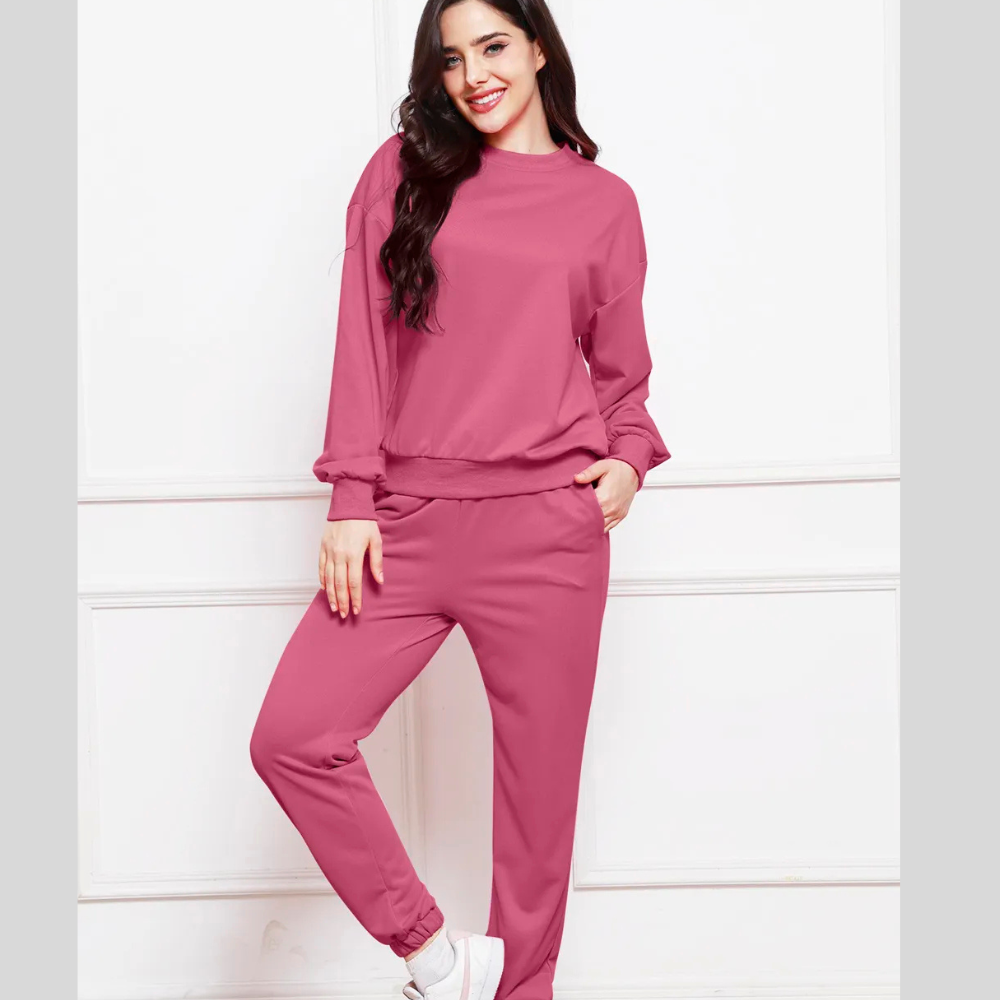 Round Neck Long Sleeve Sweatshirt and Pants Set