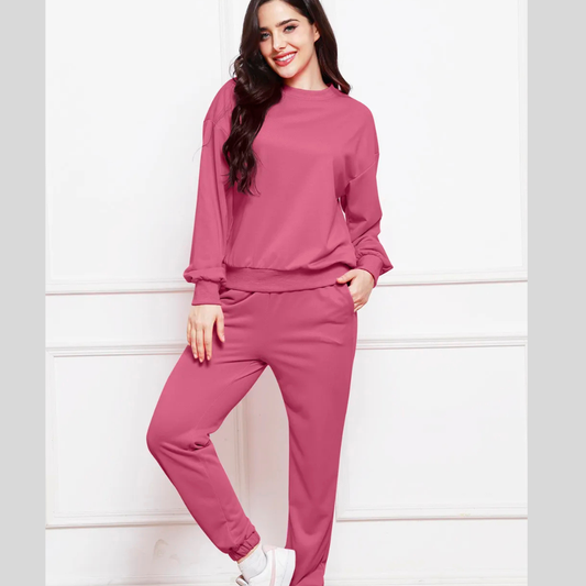 Round Neck Long Sleeve Sweatshirt and Pants Set