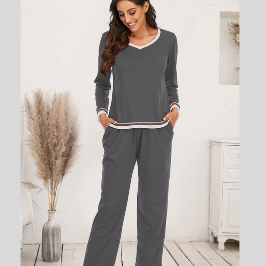 V-Neck Top and Pants Lounge Set