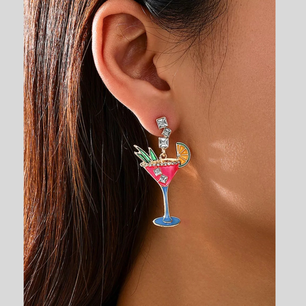 Cocktail Glass Dangle Earrings