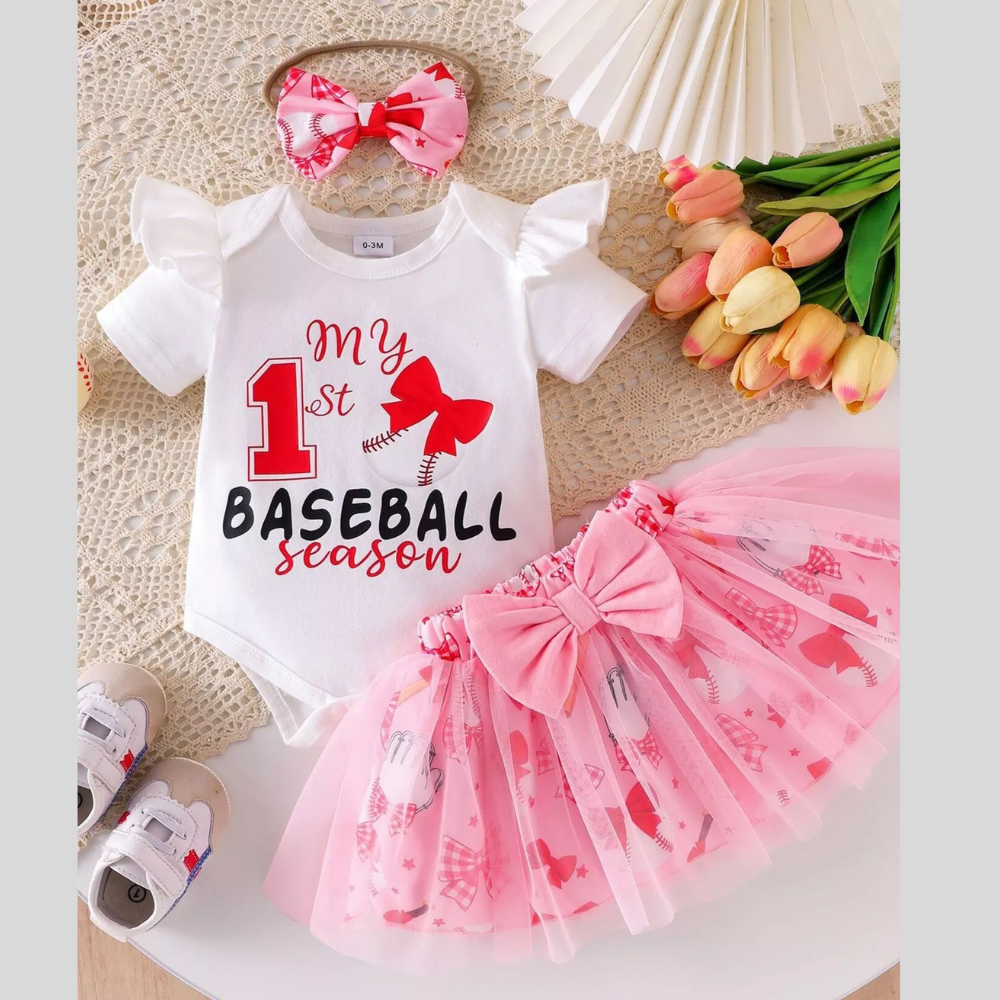 Children's Letter Graphic Bodysuit and Skirt Set with Headband