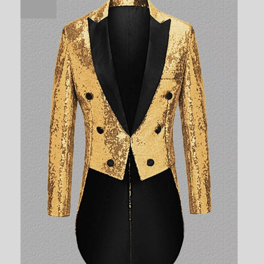 Men's Long Sleeve Sequin Tailcoat Blazer