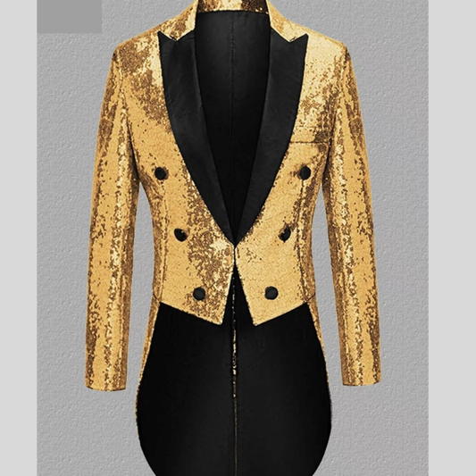 Men's Long Sleeve Sequin Tailcoat Blazer