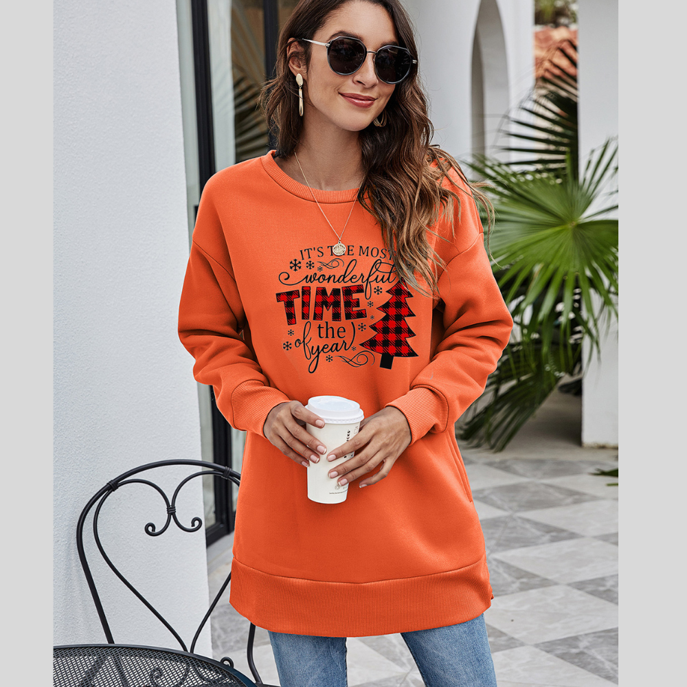 Christmas Tree Graphic Casual Drop Shoulder Sweatshirt
