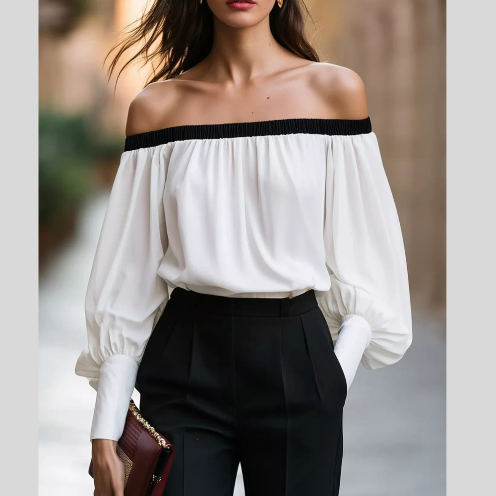 Casual Off Shoulder Lantern Sleeve Blouse