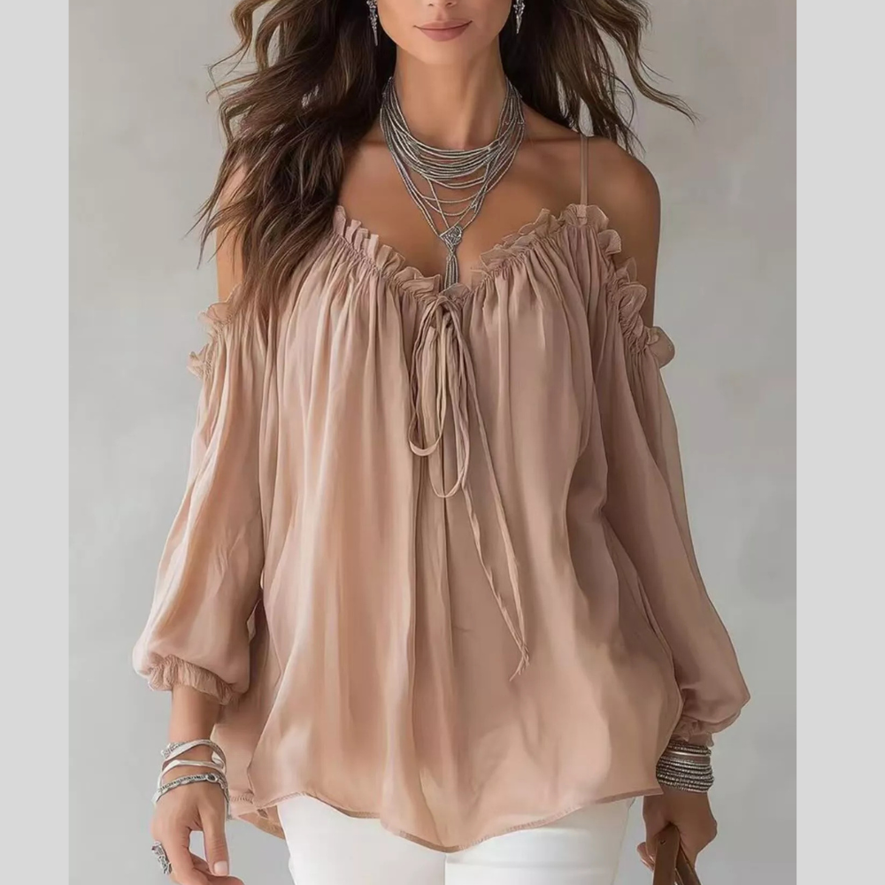 Frill Spaghetti Strap Tie Front Blouse