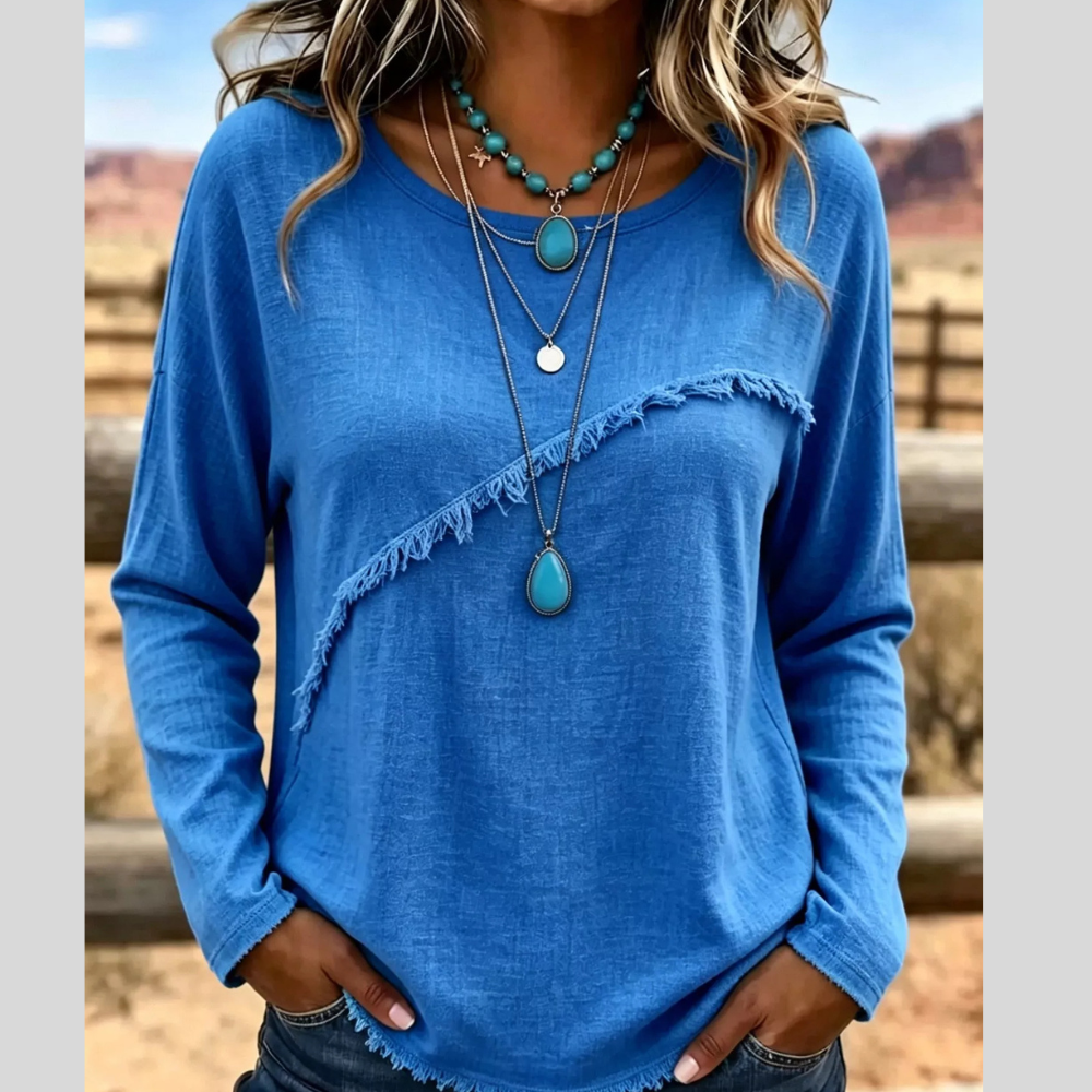 Full Size Fringe Detail Long Sleeve T-Shirt Plus Size